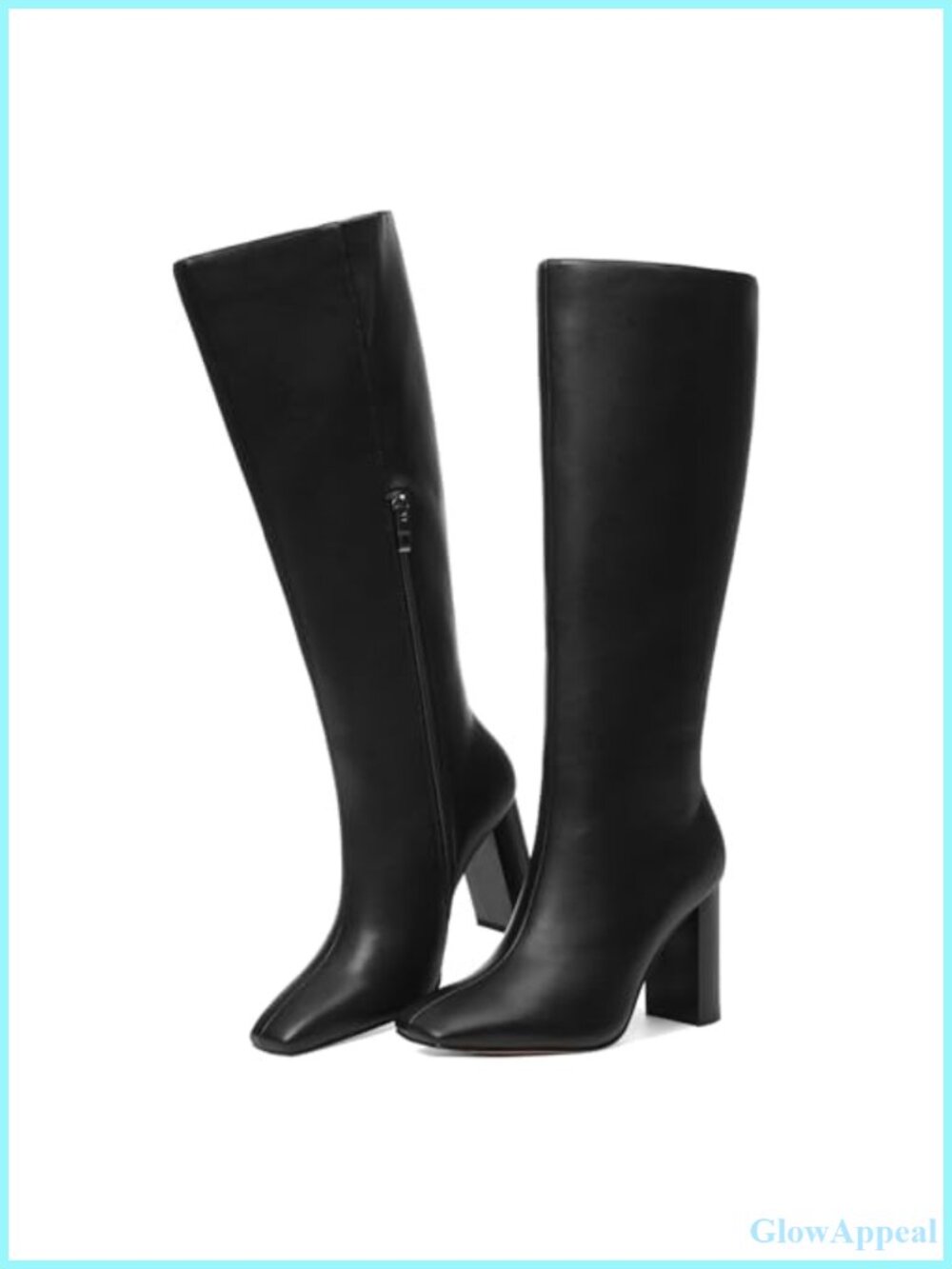 Wide Calf Knee High Boots Women Square Toe Chunky Block Heel PU Leather Tall